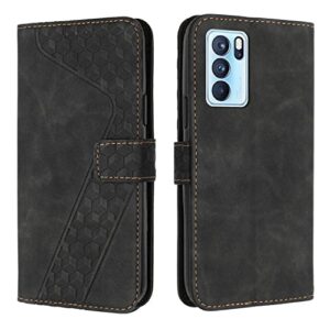 kydco phone flip wallet case wallet case for oppo reno 6 pro 5g, vintage pu leather phone case magnetic flip folio leather case credit card holder kickstand shockproof case (color : black)