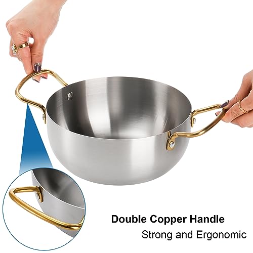 DEAYOU Ramen Cooking Pot, 8" Stainless Steel Pasta Stockpot, Small Everyday Pan with Double Handle, Korea Noodle Pot, Induction Saucepan Stewpot for Stovetop, Soup, Egg, Stir Fry, Fast Heating, 2 QT