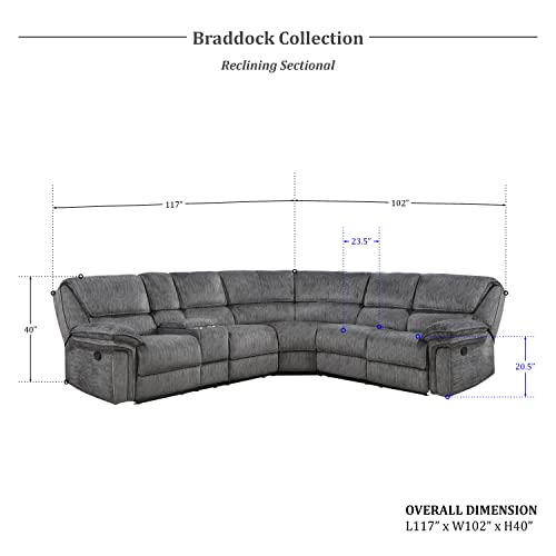 Lexicon Braddock 3-Piece Microfiber Manual Reclining Sectional Sofa, Gray