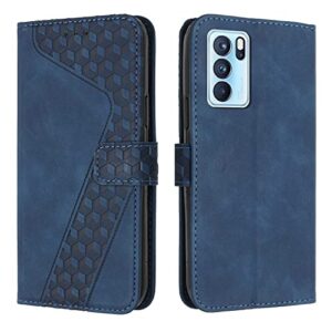 gunky cell phone flip case cover wallet case for oppo reno 6 pro 5g, vintage pu leather phone case magnetic flip folio leather case credit card holder kickstand shockproof case (color : blue)