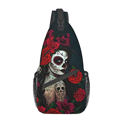 Skull Crossbody Backpack for Travel Hiking Chest Daypack Shoulder Sling Bag for Men Women Cycling Walking