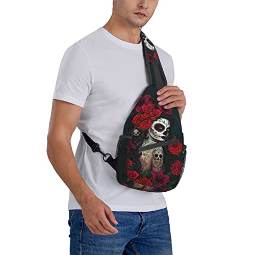 Skull Crossbody Backpack for Travel Hiking Chest Daypack Shoulder Sling Bag for Men Women Cycling Walking