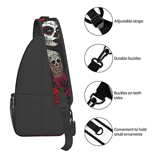 Skull Crossbody Backpack for Travel Hiking Chest Daypack Shoulder Sling Bag for Men Women Cycling Walking