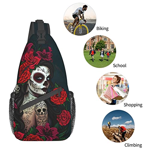 Skull Crossbody Backpack for Travel Hiking Chest Daypack Shoulder Sling Bag for Men Women Cycling Walking