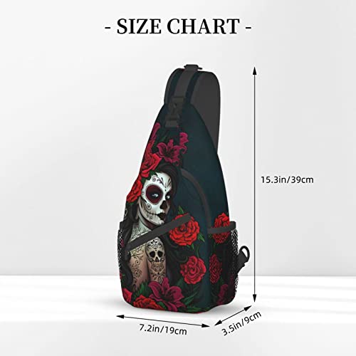 Skull Crossbody Backpack for Travel Hiking Chest Daypack Shoulder Sling Bag for Men Women Cycling Walking