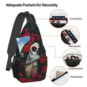 Skull Crossbody Backpack for Travel Hiking Chest Daypack Shoulder Sling Bag for Men Women Cycling Walking