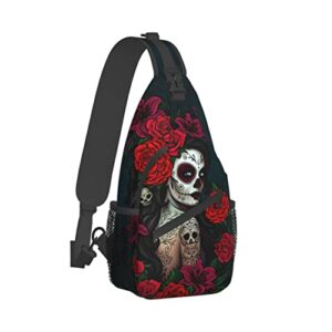 Skull Crossbody Backpack for Travel Hiking Chest Daypack Shoulder Sling Bag for Men Women Cycling Walking