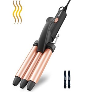orynne small hair crimper, 1/2 inch beach waves curling iron, mini hair waver for short & long hair, argan oil infused 3 barrel curling iron, fast heat up crimps hair iron, light weight & easy to use