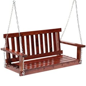 outdoor wooden porch swings 4ft/48in outdoor swings heavy duty 800lb weight capacity swing bench for adults with hanging chains and fixing screw for garden and backyard,brown
