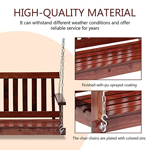 Outdoor Wooden Porch Swings 4Ft/48in Outdoor Swings Heavy Duty 800lb Weight Capacity Swing Bench for Adults with Hanging Chains and Fixing Screw for Garden and Backyard,Brown