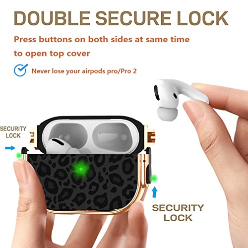 OTOPO Compatible AirPods Pro 2nd/1st Generation Case Lock Leopard Women, Double Secure Lock Clip Hard Shockproof Shell Protective iPods Pro 2 Cover Girl with Keychain for Apple AirPod Pro 2nd Gen Case