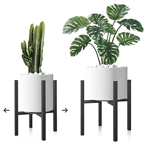 CADANI 2 Pack Metal Adjustable Plant Stand, Mid-Century Plant Stand, Flower Pot Stand with Trays to Fit Different Sized Pots, Heavy Duty Plant Holder Rack for Home Indoor and Outdoor, Black