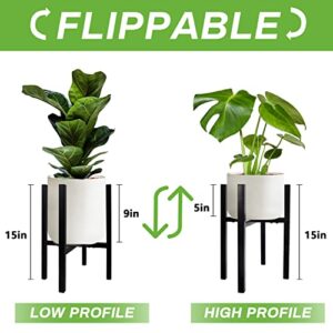 CADANI 2 Pack Metal Adjustable Plant Stand, Mid-Century Plant Stand, Flower Pot Stand with Trays to Fit Different Sized Pots, Heavy Duty Plant Holder Rack for Home Indoor and Outdoor, Black