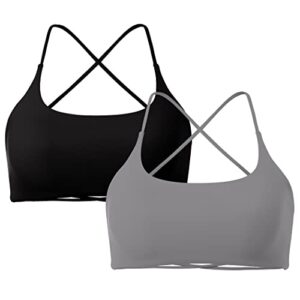 SUUKSESS Women 2 Piece Open Back Sports Bra Pack Strappy Workout Gym Yoga Crops (Grey & Black, S)