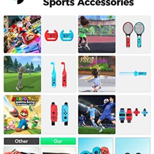 2023 Switch Sports Accessories Bundle - 15 in 1 Family Accessories Kit for Nintendo Switch Sports Games:Tennis Rackets,Sword Grips,Golf Clubs,Storage Bag and More,Christmas,Birthdays, Children's Day Gift Set.