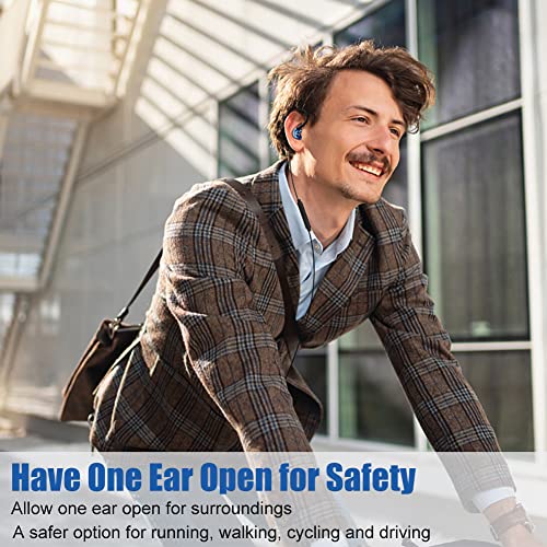 Stereo-to-Mono Single earbud with Mic and Control, Wired One Ear Earphone Headset w Over Ear Hook & Case for Cell Phones Laptop, In-ear Mono Headphone for Driving Sport Running Cycling, Right Ear Only