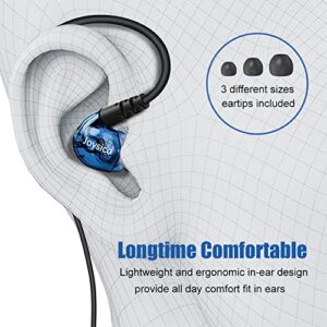 Stereo-to-Mono Single earbud with Mic and Control, Wired One Ear Earphone Headset w Over Ear Hook & Case for Cell Phones Laptop, In-ear Mono Headphone for Driving Sport Running Cycling, Right Ear Only