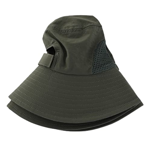 Connectyle Lightweight Cool Mesh Ponytail Bucket Sun Hat for Women UPF 50+ Summer UV Hat Army Green