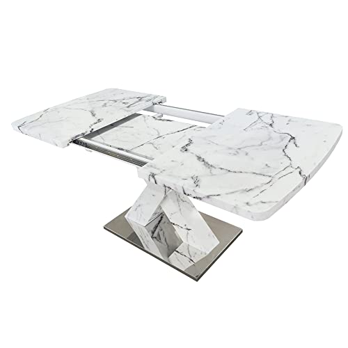 Leavader Modern Square Dining Table - 63" Expandable Dining Table with Marble White Table Top & X-Shaped Leg, Rectangular Dining Table for Home Kitchen Office