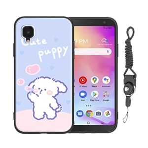 nuouxoco for alcatel tcl a3 phone case, for tcl a509dl cover fun cute dog design cartoon animal style with strap lanyard slim soft tpu bumper shockproof protective purple case - cute puppy