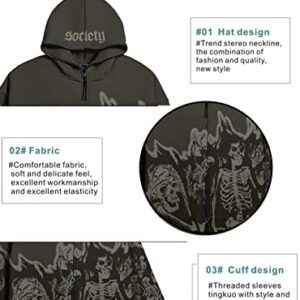 NUFR Unisex Skull Skeleton Zip Up Hoodie Vintage Jacket Goth Harajuk Grunge Sweatshirt For Men and Women Black2