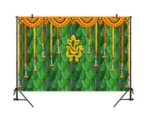 ticuenicoa 9×6ft india pooja traditional photography backdrop banana leaf green chatiya ganesh background marigold puja ganpati wedding photo tapestry booth props