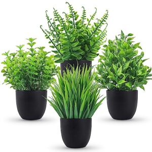 der rose fake plants 4 packs artificial plants small faux plants in black pot for bathroom home office table decor indoor