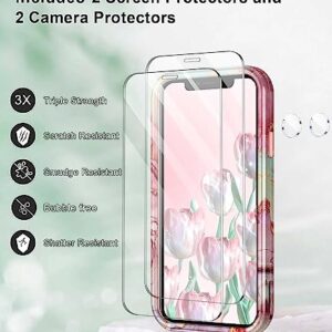 Btscase Compatible with iPhone XR Case, [5 in 1] with 2 Pack Screen Protector + 2 Pack Camera Lens Protector, Stylish Marble Full Body Three Layer Rugged Shockproof Protective Cover, Rose Gold