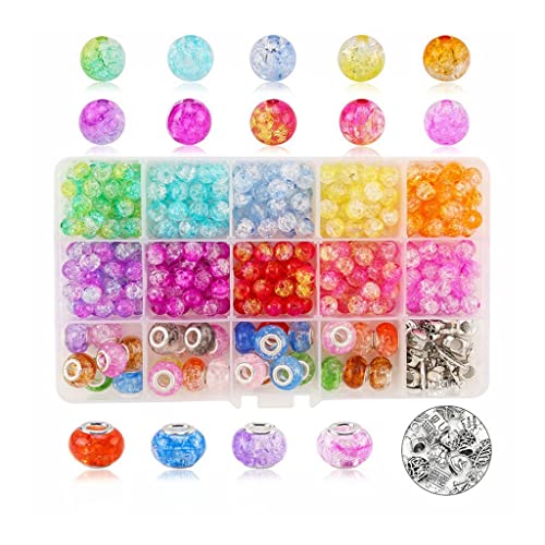 DSFEOIGY Crackle Beads Kit Lampwork Acrylic Round Spacer Loose Set for Handcrafted DIY Beading Bracelet Jewelry Making Crafts