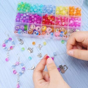 DSFEOIGY Crackle Beads Kit Lampwork Acrylic Round Spacer Loose Set for Handcrafted DIY Beading Bracelet Jewelry Making Crafts