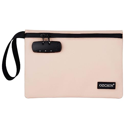 OZCHIN Storage bag with Combination Lock, Medicine Lock Bag 10 X 7 Inches, Locking Bag Great Gifts for Women and Men (Light Khaki)