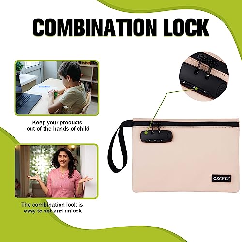 OZCHIN Storage bag with Combination Lock, Medicine Lock Bag 10 X 7 Inches, Locking Bag Great Gifts for Women and Men (Light Khaki)