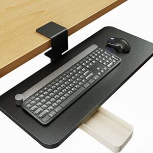 HUANUO Keyboard Tray Under Desk, 360 Rotating Keyboard Tray with Adjustable C Clamp, Ergonomic Keyboard Drawer Slide Out, No Drilling Computer Keyboard & Mouse Tray, 23.62" W x 9.84" D, Black