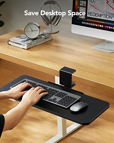 HUANUO Keyboard Tray Under Desk, 360 Rotating Keyboard Tray with Adjustable C Clamp, Ergonomic Keyboard Drawer Slide Out, No Drilling Computer Keyboard & Mouse Tray, 23.62" W x 9.84" D, Black