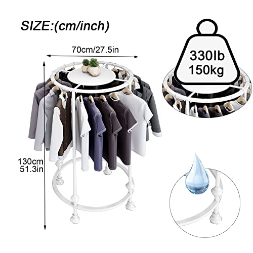 SPTZQURY Round Garment Rack, Floor Standing Iron clothes Hanging Rack with Topper, Suitable for Large Shopping Malls Retail, Clothes Boutique Display Laundry Rooms Multi-Purpose Hanging (WHITE)