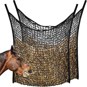 2 pcs slow feed hay net hay feeder hay bags for horses goat stall trailer horse feeding supplies (black,35 x 31 inch)