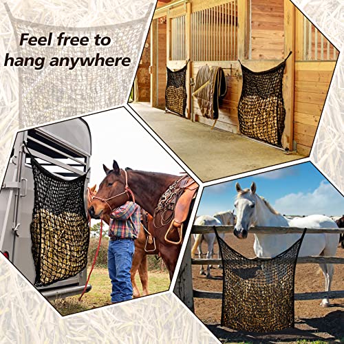 2 Pcs Slow Feed Hay Net Hay Feeder Hay Bags for Horses Goat Stall Trailer Horse Feeding Supplies (Black,35 x 31 Inch)