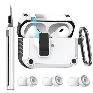 [4 in 1] airpods pro 2nd/1st generation case cover with cleaner kit & 3 pairs replacement ear tips with noise reduction hole(s/m/l),automatic snap switch secure case for apple airpods pro 2nd/1st