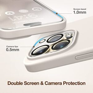 GONEZ for iPhone 14 Pro Case, with 2 Pack Screen Protector + 2 Pack Camera Lens Protector, Soft Anti-Scratch Microfiber Lining, Shockproof Protective Liquid Silicone Phone Cover 6.1'', Stone