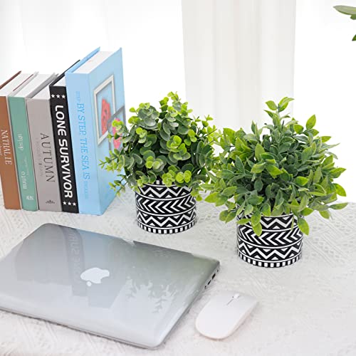 CEWOR Faux Plants 4 Pack Artificial Potted Plants Fake Snake Greenery Eucalyptus Leaves Lover's Tears Succulent and Flocked Sage Plant for Indoor Home Office Farmhouse Kitchen Bathroom Desk Decor