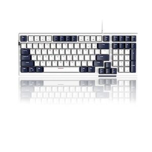compact 80% mechanical gaming keyboard, hot-swappable mechanical keyboard with number pad and red switches, blue led backlit keyboard 98 keys for windows pc mac, blue white