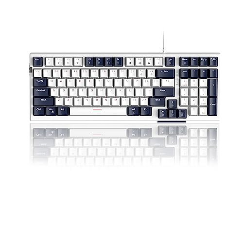 Compact 80% Mechanical Gaming Keyboard, Hot-Swappable Mechanical Keyboard with Number Pad and Red Switches, Blue LED Backlit Keyboard 98 Keys for Windows PC Mac, Blue White