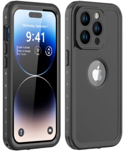 zwwadr for iphone 14 pro waterproof case with built-in screen protector full body shockproof dustproof dirtproof heavy duty ip68 waterproof case for iphone 14 pro 6.1inch(black)