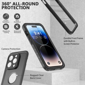 ZWWADR for iPhone 14 Pro Waterproof Case with Built-in Screen Protector Full Body Shockproof Dustproof Dirtproof Heavy Duty IP68 Waterproof Case for iPhone 14 Pro 6.1inch(Black)