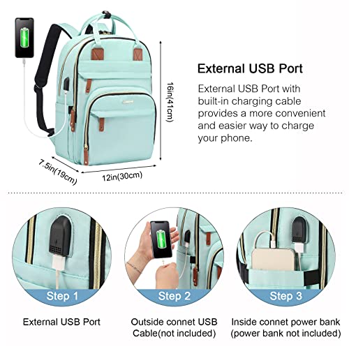 LOVEVOOK Laptop Backpack Purse for Women, Unisex Large Capacity 17 Inch Travel Anti-theft Bag, Work Business Computer Bags Backpack for Men, Casual Hiking Daypack with Lock, Mint Green