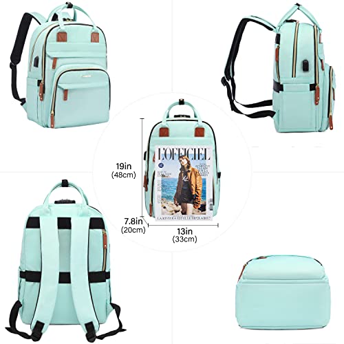 LOVEVOOK Laptop Backpack Purse for Women, Unisex Large Capacity 17 Inch Travel Anti-theft Bag, Work Business Computer Bags Backpack for Men, Casual Hiking Daypack with Lock, Mint Green