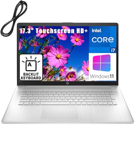 HP 2023 17 17.3" Touchscreen HD+ Laptop, 12th Gen Intel 10-Core i7-1255U up to 4.7GHz, 64GB DDR4 RAM, 4TB SSD, 802.11AC WiFi, Bluetooth 5.0, Backlit KB, Silver, Windows 11, BROAG Extension Cable