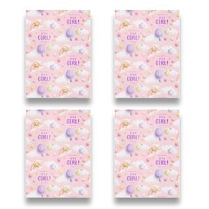 Apol Baby Shower Wrapping Paper,It's a Girl Gift Wrapping Paper Pink New Baby Wrapping Paper 4 Sheet Princess Lovely Paper with Pink Ribbon for Gender Reveal Girl Birthday Wrapping Paper,30x20 Inches