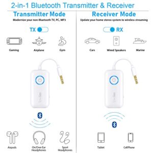 Lavales Wireless Bluetooth 5.3 Audio Transmitter Receiver Adapter for Airplane, Gym/TVs/Gaming Consoles/Car/PC/Home Stereo, 3.5 mm Jack, AptX Adaptive/Low Latency,Dual Paring,Rechargeable,HD Stereo