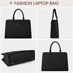 Laptop Bag for Women 15.6 Inch Laptop Tote Bag Leather Work Bag Waterproof Briefcase Business Office Computer Bag Large Capacity Handbag Shoulder Bag Black
